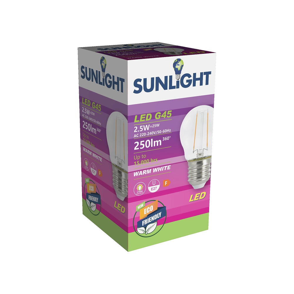 SUNLIGHT 'FILAMENT' LED 2.5W G45 LAMP E27 250LM 2700K CLEAR