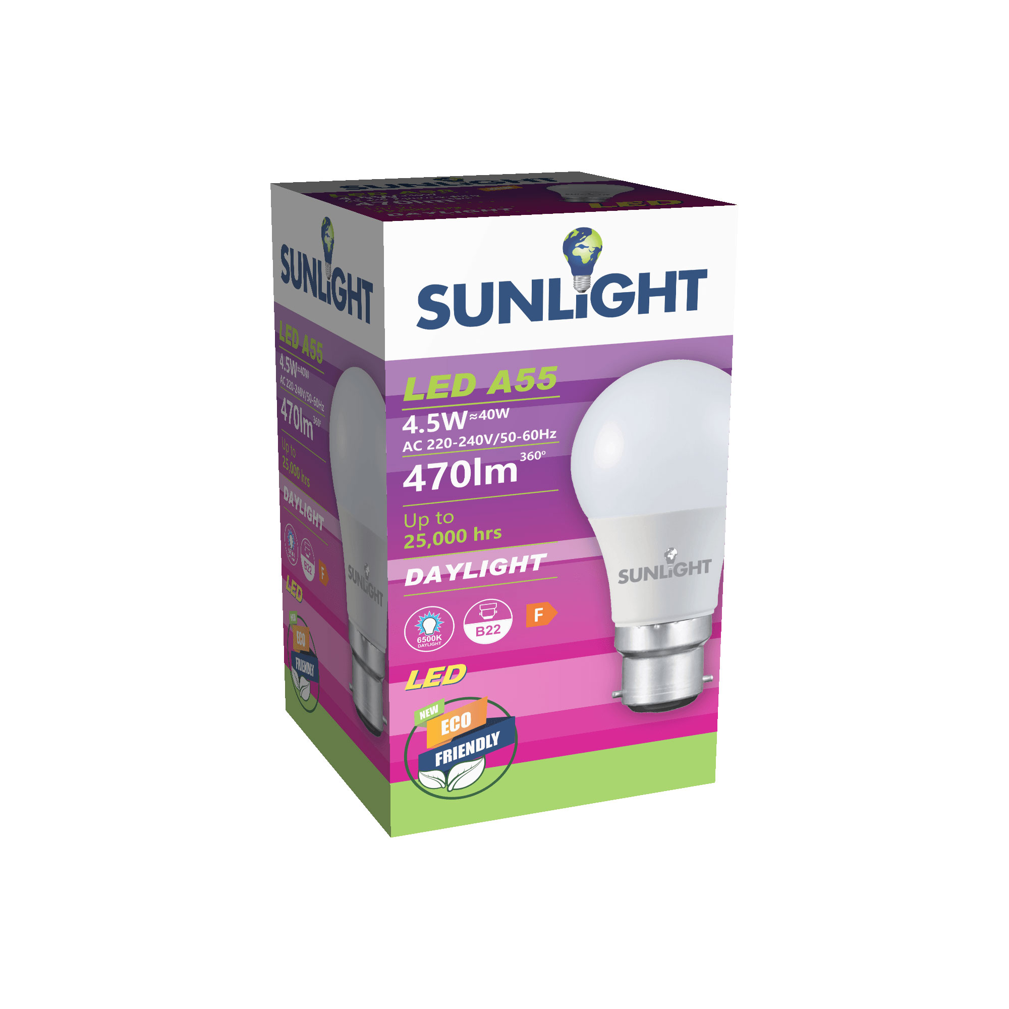 SUNLIGHT LED 4.5W A55 ΛΑΜΠΤΗΡΑΣ B22 470LM 6500K FROSTED