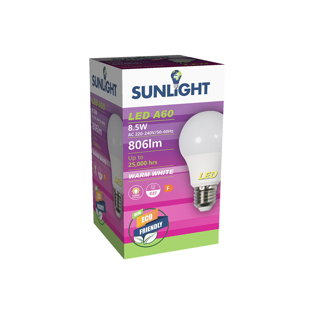 SUNLIGHT LED 8.5W A60 LAMP E27 806LM 3000K FROSTED