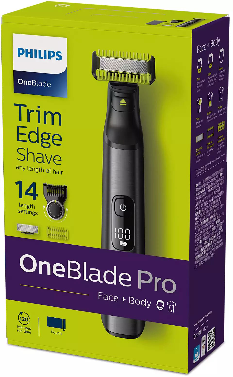 PHILIPS QP6550/15 TRIMMER ONEBLADE PRO FACE + BODY 120M 0.4-10MM