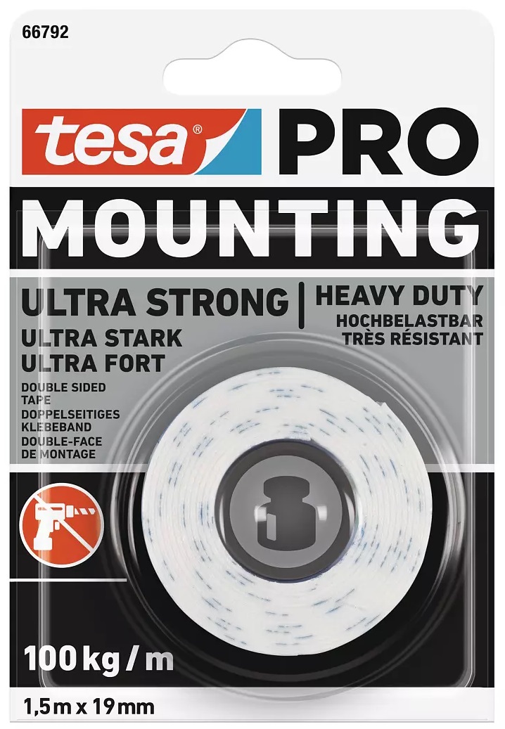 TESA PRO DOUBLE-FACE TAPE ULTRA STRONG 10kg 1.5Mx19mm