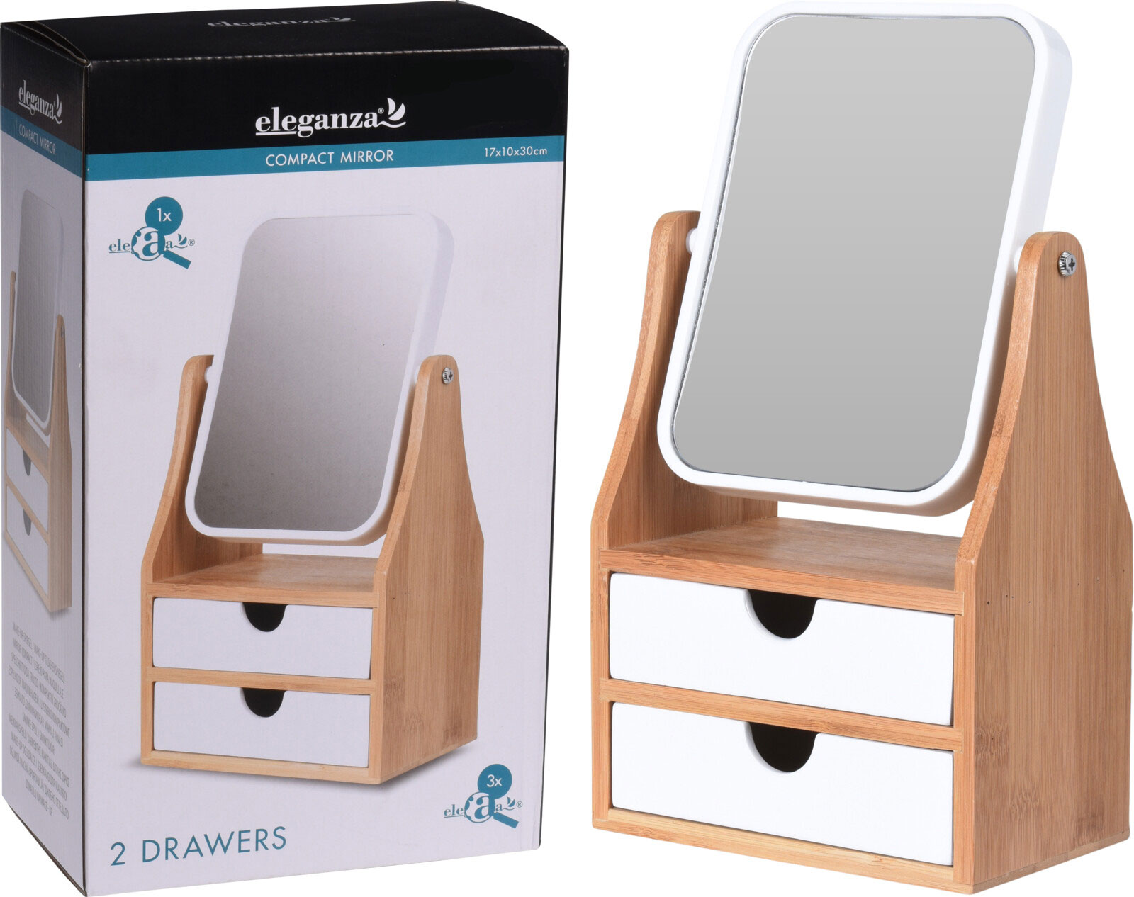 MAKE UP MIRROR STAND WITH 2 DRAWERS 17X10X30CM