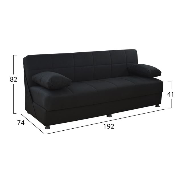 EGE HM3067.01 SOFA BED 3 SEATS VELVET BLACK 192X74X82CM