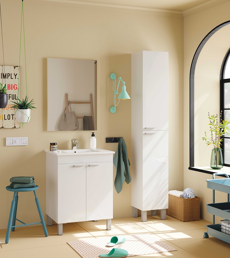 FORES LC1 CABINET 2 DOORS+MIRROR+SINK 60X45X80CM WHITE