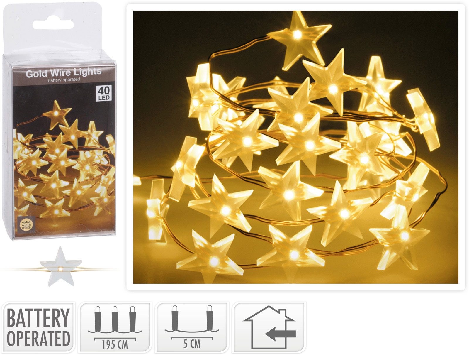 GOLD WIRE STAR 40LED WARM WHITE