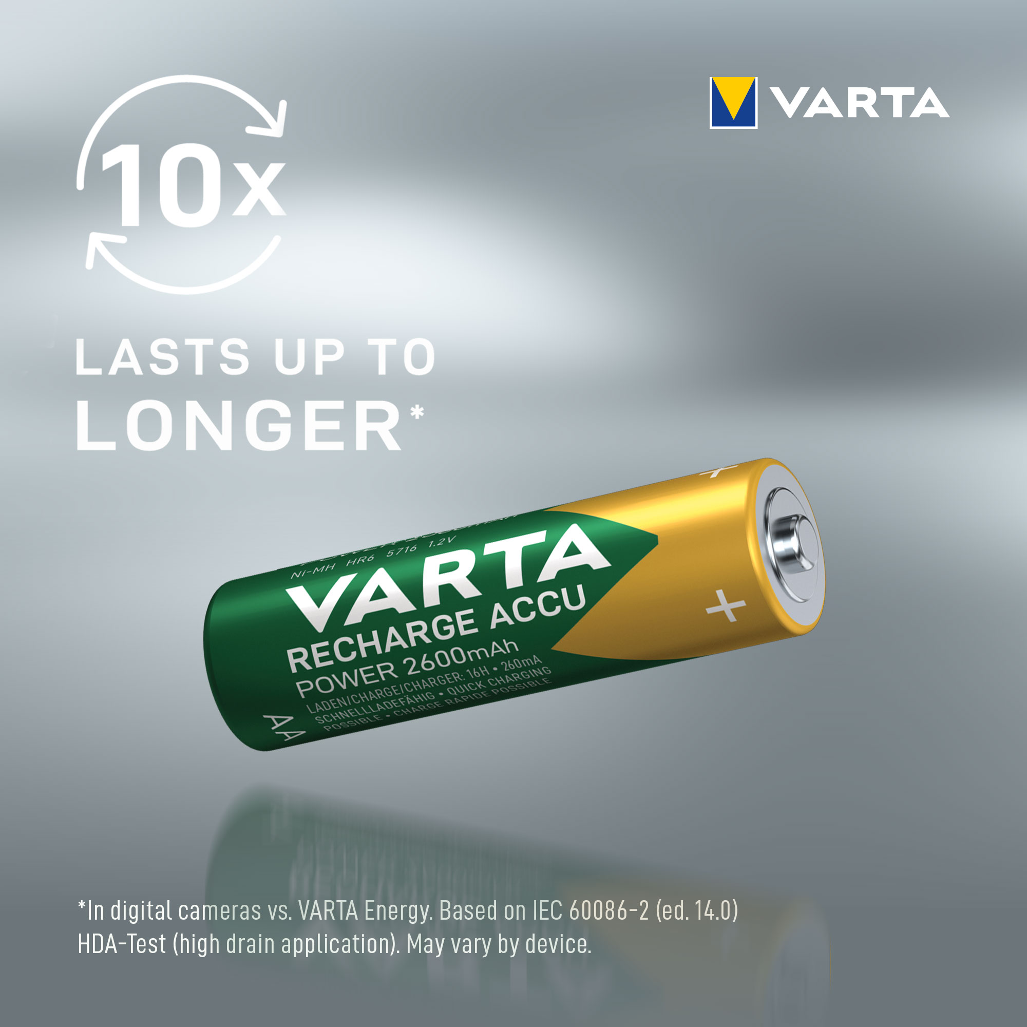 VARTA RECHARGE ACCU POWER PRE-CHARGED RECHARGEABLE BATTERIES AA 2-PACK 2600MAH