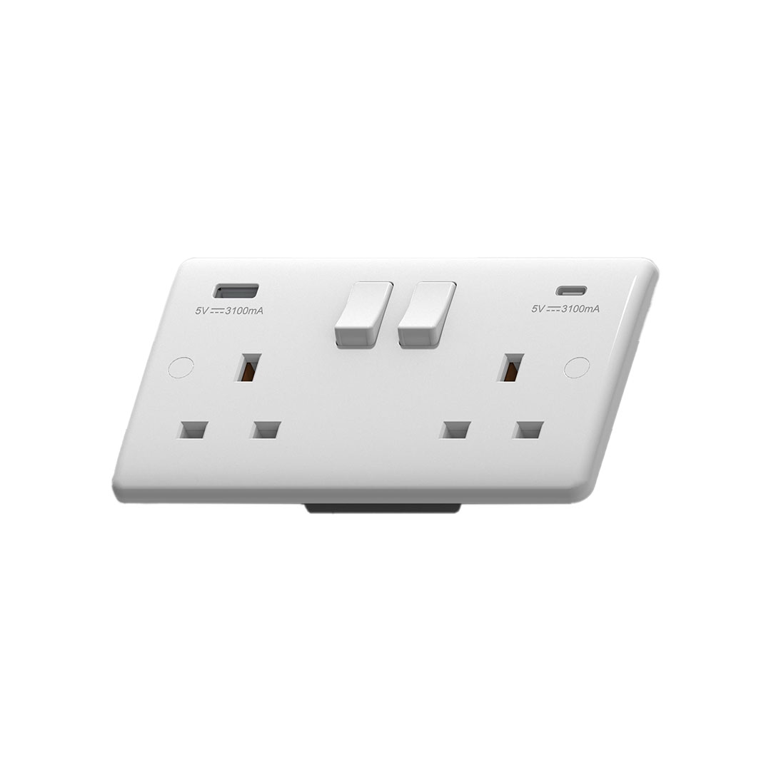 POWERLINK ACCESSORIES 13A SP 2-GANG SWITCHED SOCKET WITH DUAL USB CHARGER TYPE-A & TYPE-C WHITE