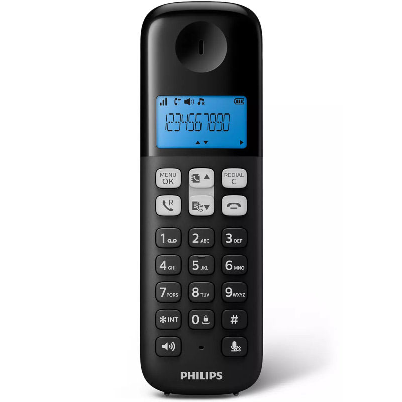 PHILIPS D1611B/GRS BLACK (GREEK MENU) WIRELESS PHONE OPEN LISTENING, ILLUMINATED SCREEN AND 50 MEMORY