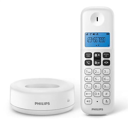 PHILIPS D1611W/GRS WHITE (GREEK MENU) WIRELESS PHONE OPEN LISTENING, ILLUMINATED SCREEN AND 50 MEMORY