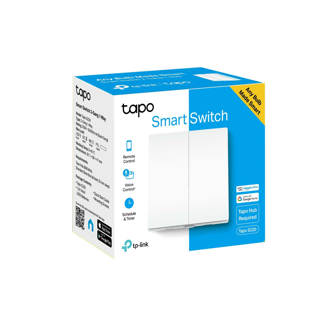 TP-LINK TAPO S220 SMART LIGHT SWITCH 2-GANG 1-WAY 