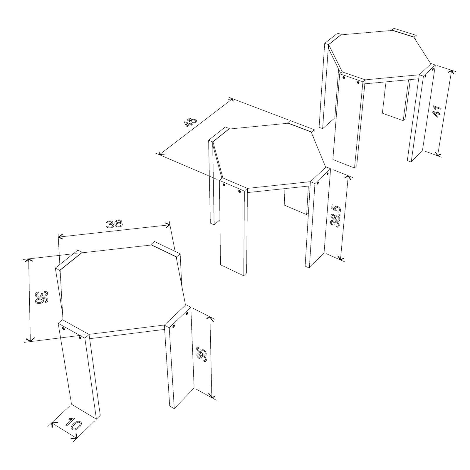 SET 3 SIDE TABLE HANSEL OAK/WHITE 44.5X44.5CM H41/38.5/36CM