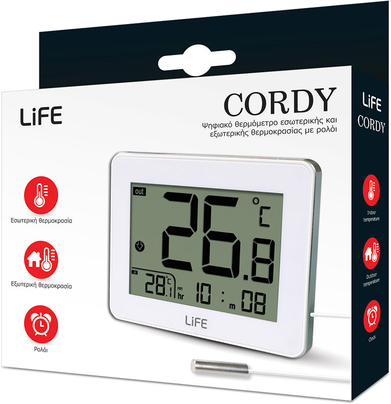 LIFE CORDY DIGITAL INDOOR/OUTDOOR THERMOMETER