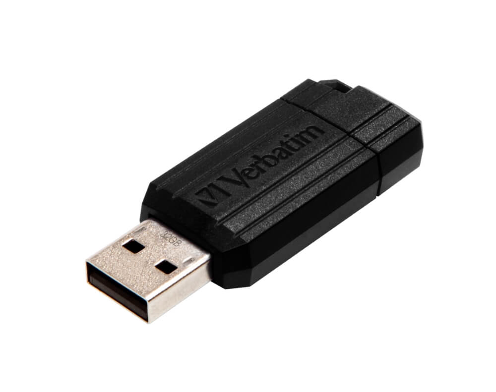 Verbatim Store n Go PinStripe 49064 32GB USB 2.0 Flash Drive Black Push and Pull Sliding 54 mm 8.6g
