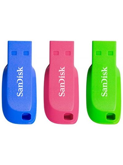 SanDisk Cruzer Blade 16GB USB 2.0 Flash Drive SDCZ50C-016G-B46T 3-Pack Blue Green Pink USB-A Sticks