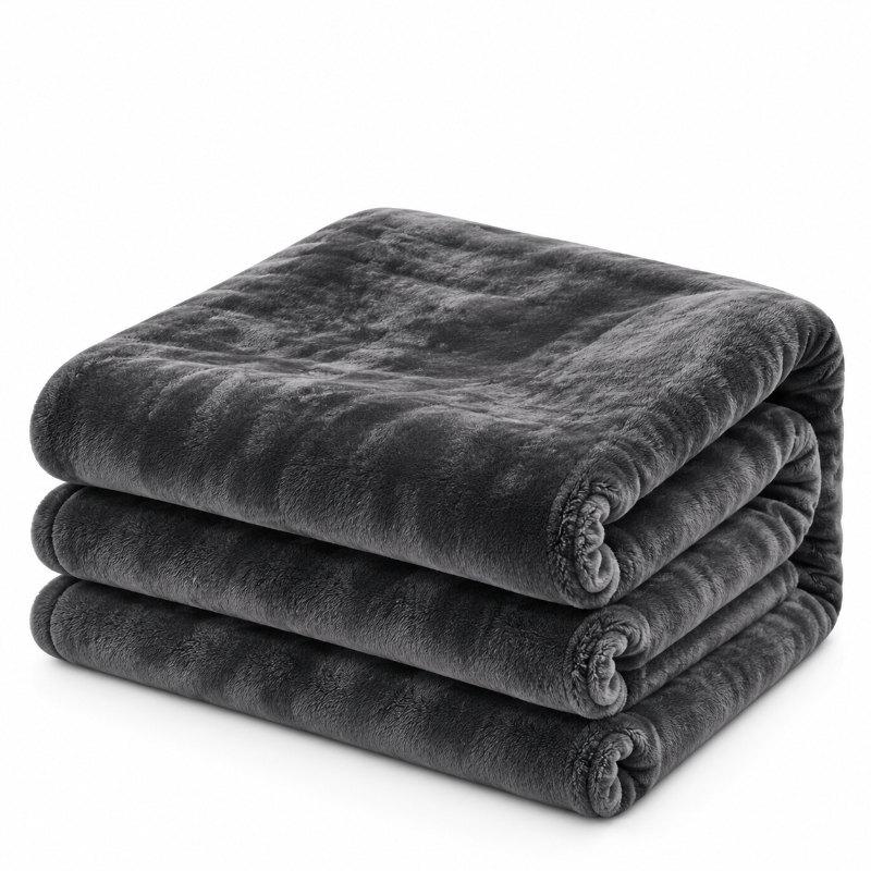 JONES ESSENTIALS FLANNEL BLANKET 300GSM 220X200CM - DARK GREY